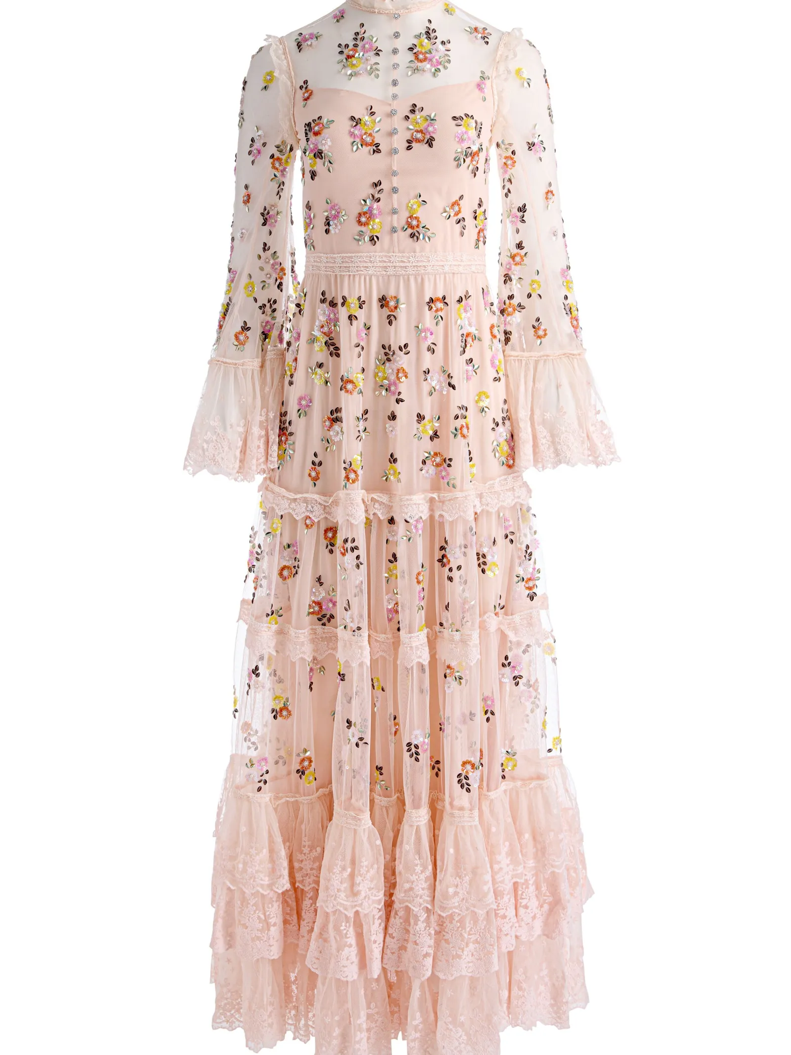 Alice and Olivia MAXI*ALLEGRA EMBELLISHED LACE MAXI GOWN