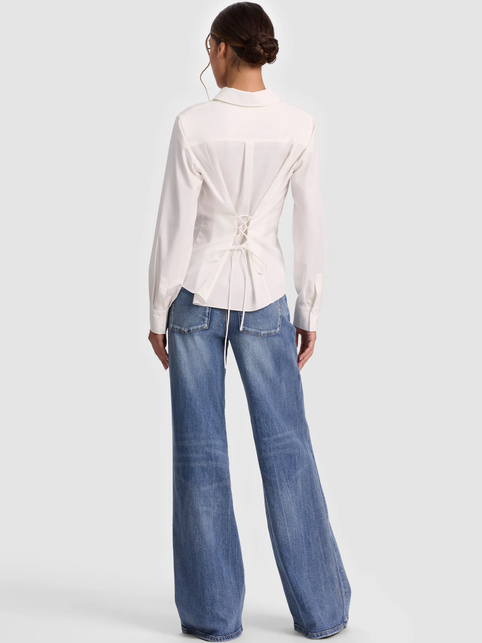 Alice and Olivia BLOUSES*AMELIA BUTTON DOWN WITH LACE UP BACK