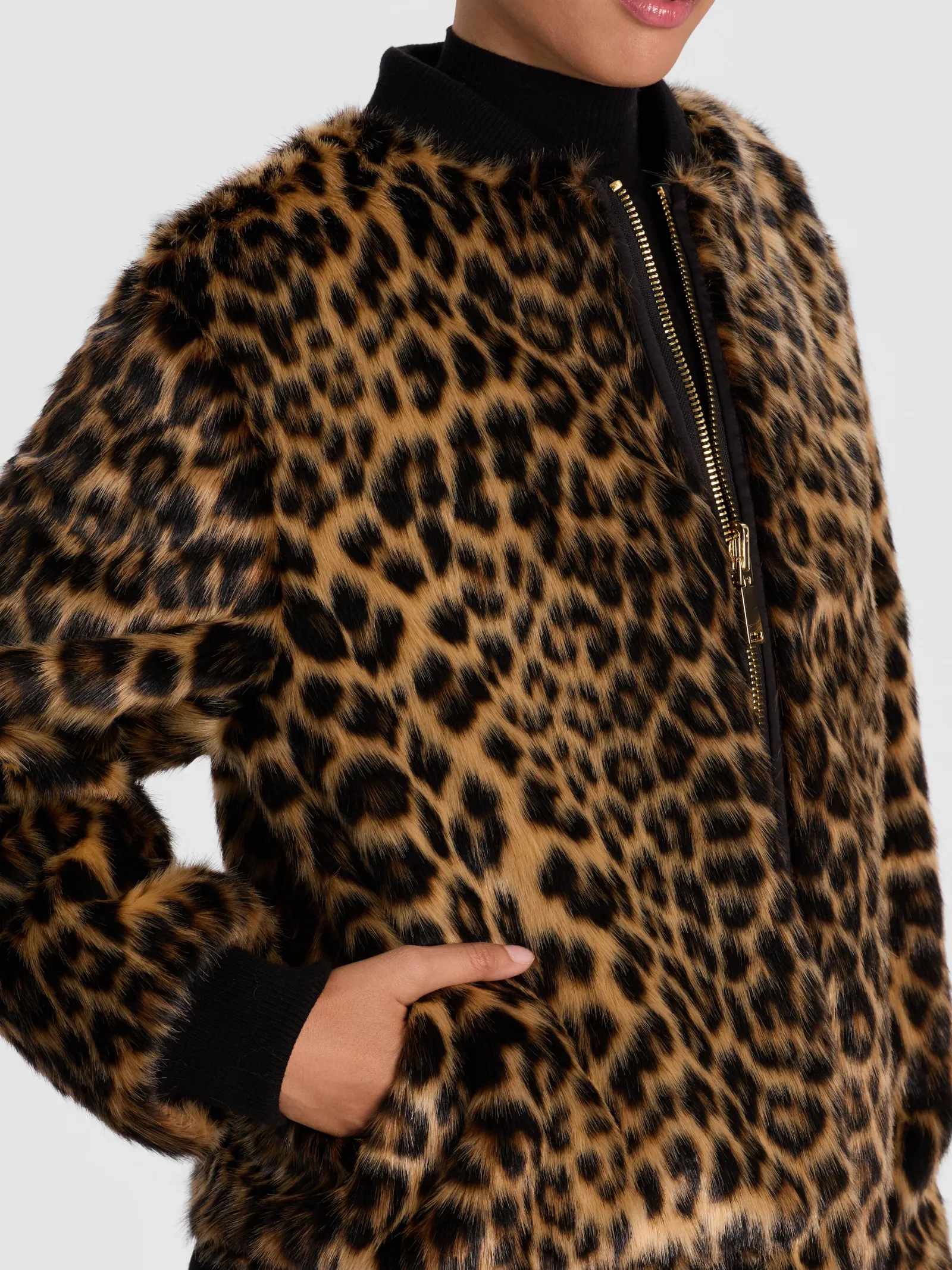 Alice and Olivia ANDREW PANT|JADE MESH BUTTON DOWN*BECKY REVERSIBLE FAUX FUR BOMBER JACKET