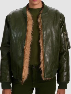 Alice and Olivia VEGAN*BECKY REVERSIBLE FAUX FUR BOMBER JACKET