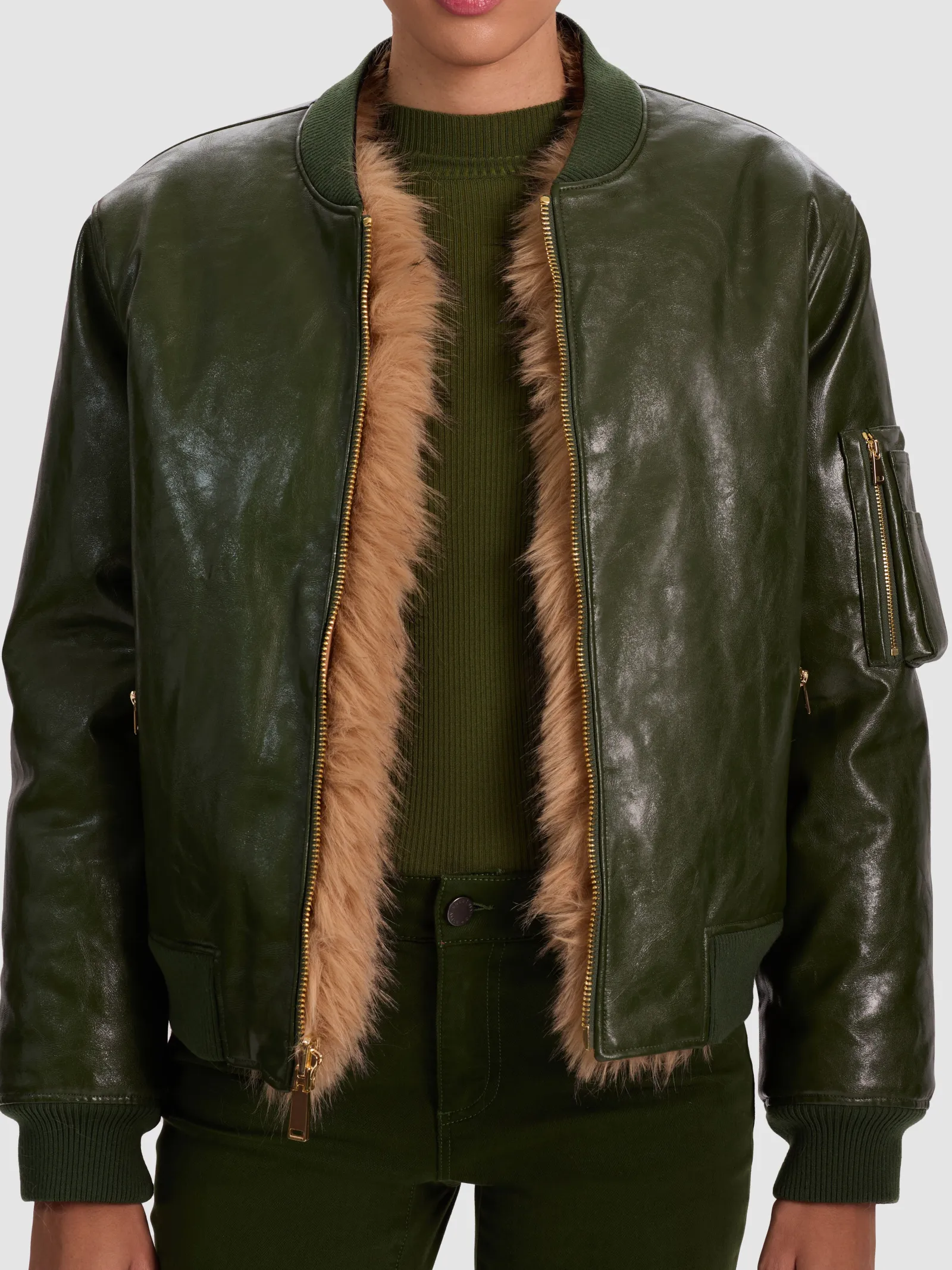 Alice and Olivia VEGAN*BECKY REVERSIBLE FAUX FUR BOMBER JACKET
