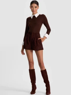 Alice and Olivia ANDREW PANT|JADE MESH BUTTON DOWN*CONRY SUEDE SHORT