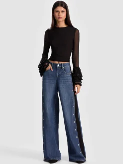 Alice and Olivia CROP TOPS*DELAINA TOP WITH RUFFLE CUFF
