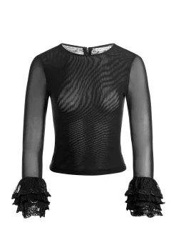Alice and Olivia CROP TOPS*DELAINA TOP WITH RUFFLE CUFF