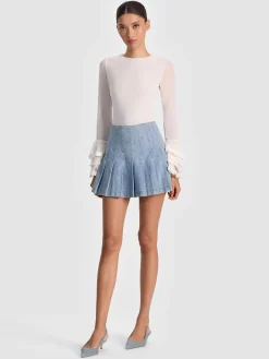 Alice and Olivia CROP TOPS*DELAINA TOP WITH RUFFLE CUFF