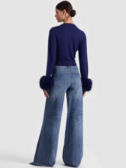 Alice and Olivia CARDIGANS*DOLLIE FAUX FUR CUFF CARDIGAN