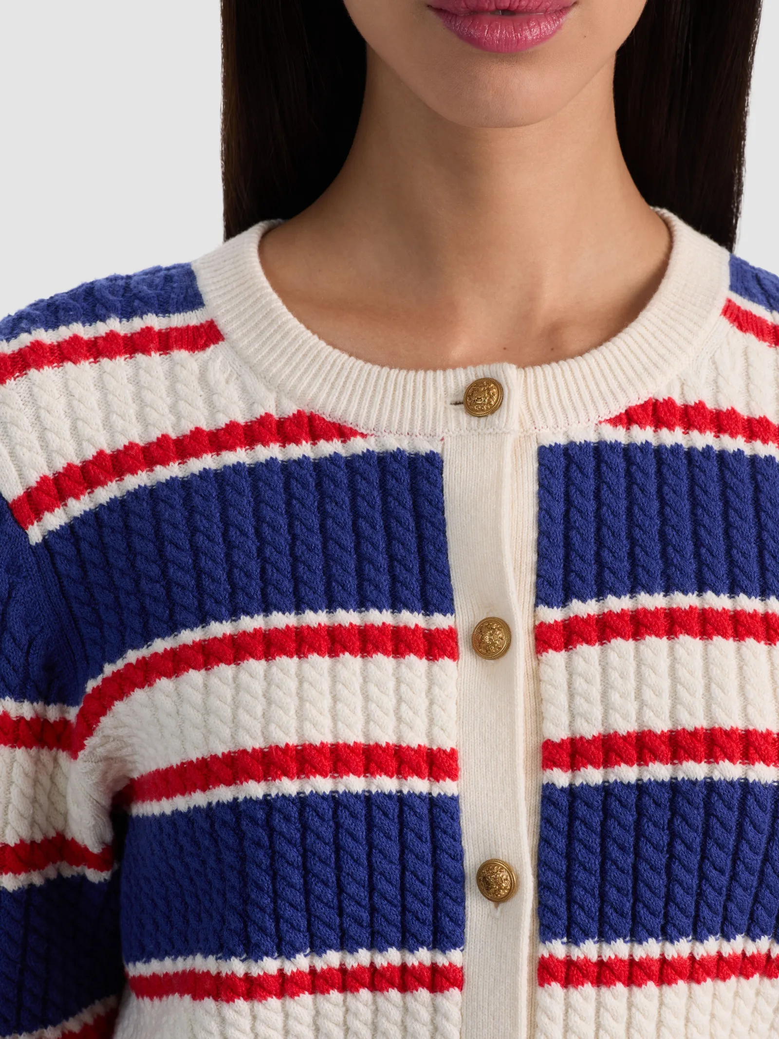 Alice and Olivia CARDIGANS*DOLLIE STRIPED CABLE CARDIGAN