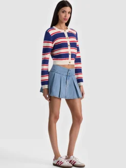Alice and Olivia CARDIGANS*DOLLIE STRIPED CABLE CARDIGAN