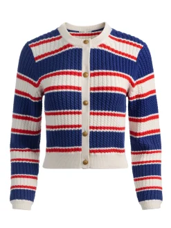 Alice and Olivia CARDIGANS*DOLLIE STRIPED CABLE CARDIGAN