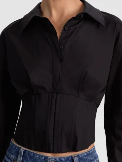 Alice and Olivia CROP TOPS*EDIE CORSET BUTTON DOWN