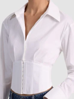 Alice and Olivia CROP TOPS*EDIE CORSET BUTTON DOWN