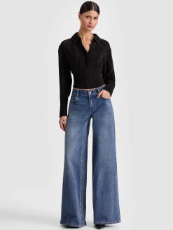 Alice and Olivia CROP TOPS*EDIE SEAMED CORSET BUTTON DOWN