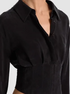 Alice and Olivia CROP TOPS*EDIE SEAMED CORSET BUTTON DOWN