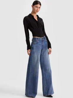 Alice and Olivia CROP TOPS*EDIE SEAMED CORSET BUTTON DOWN