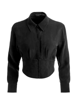 Alice and Olivia CROP TOPS*EDIE SEAMED CORSET BUTTON DOWN