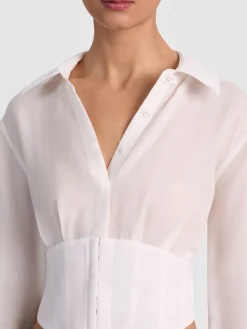 Alice and Olivia CROP TOPS*EDIE SEAMED CORSET BUTTON DOWN