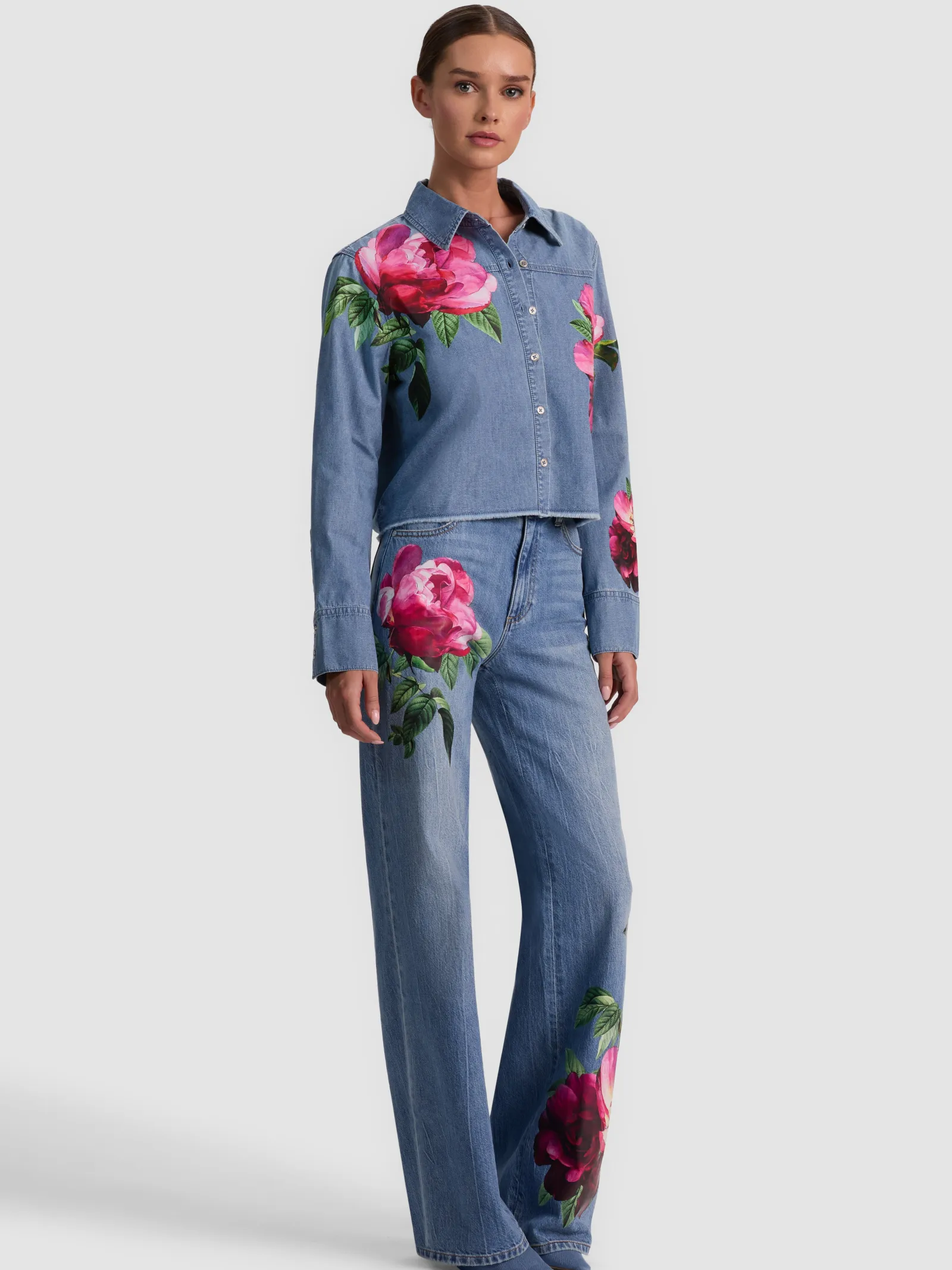 Alice and Olivia CROP TOPS*FINELY DENIM BUTTON DOWN