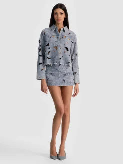 Alice and Olivia CROP TOPS*FINELY LASER-CUT DENIM SHIRT