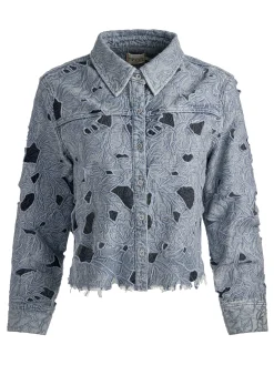 Alice and Olivia CROP TOPS*FINELY LASER-CUT DENIM SHIRT