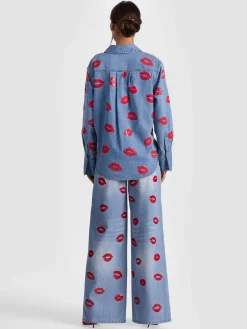 Alice and Olivia ANDREW PANT|JADE MESH BUTTON DOWN*FINELY OVERSIZED BUTTON DOWN