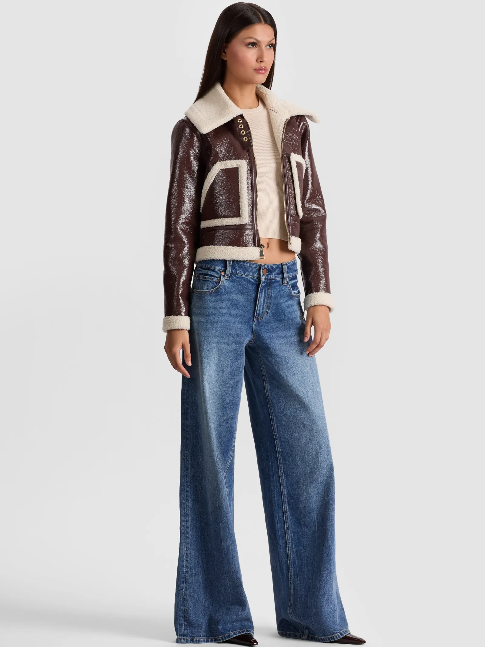Alice and Olivia CROPPED JACKETS*ISAIAH FAUX SHEARLING JACKET
