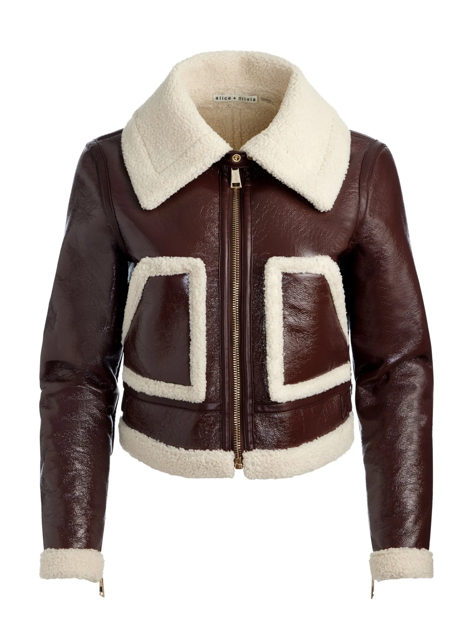 Alice and Olivia CROPPED JACKETS*ISAIAH FAUX SHEARLING JACKET