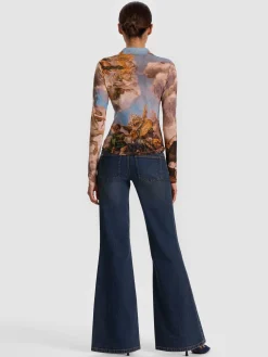 Alice and Olivia CROP TOPS*JADE MESH BUTTON DOWN