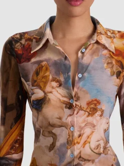 Alice and Olivia CROP TOPS*JADE MESH BUTTON DOWN