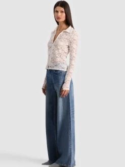 Alice and Olivia CROP TOPS*KARA LACE BUTTON DOWN