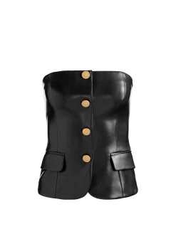 Alice and Olivia ANDREW PANT|JADE MESH BUTTON DOWN*MADISON VEGAN BUSTIER TOP