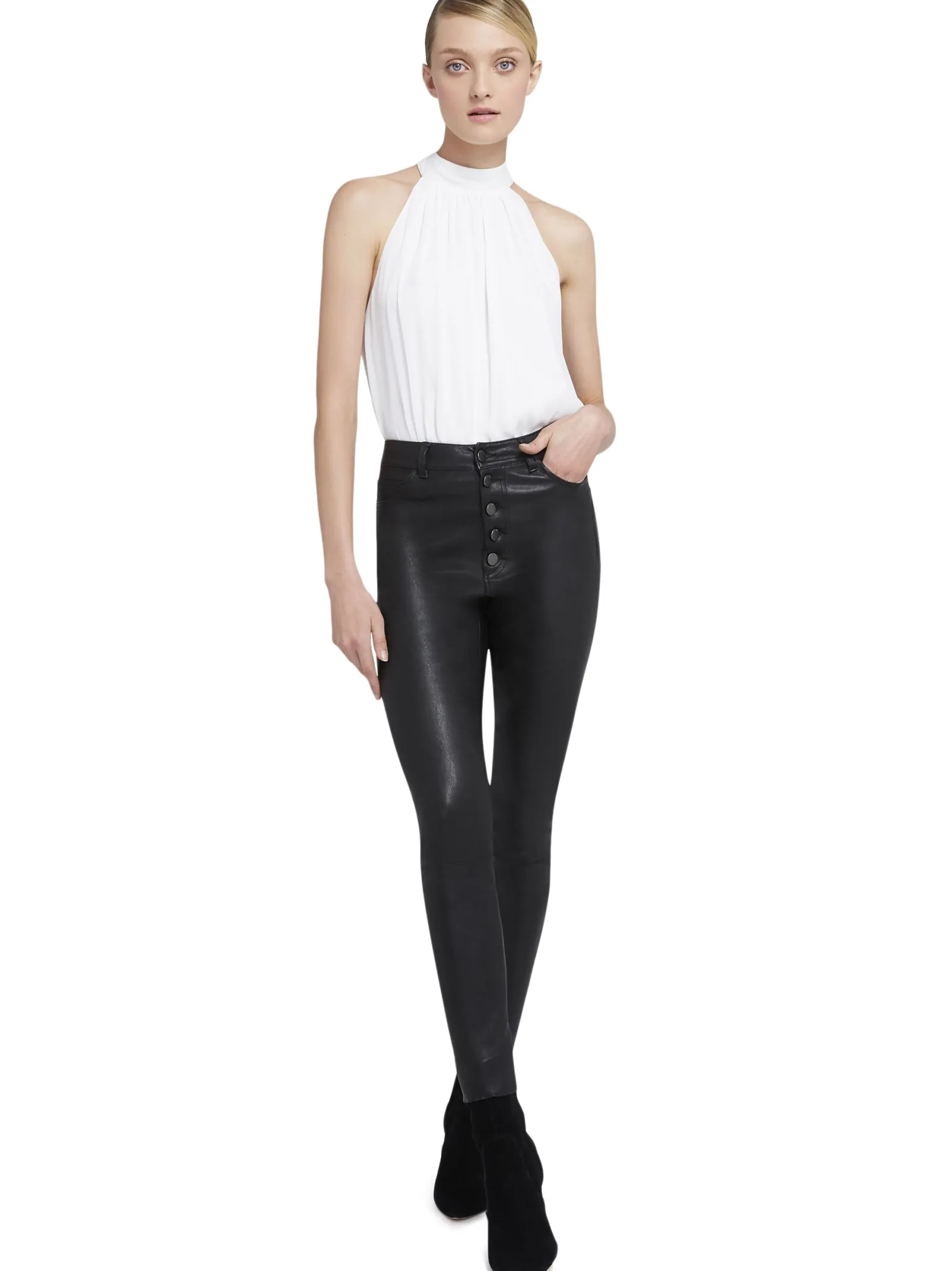 Alice and Olivia ANDREW PANT|JADE MESH BUTTON DOWN*MARIS HALTER TOP
