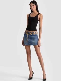 Alice and Olivia MINI*MORGANA CHAIN BELT DENIM MINI SKIRT