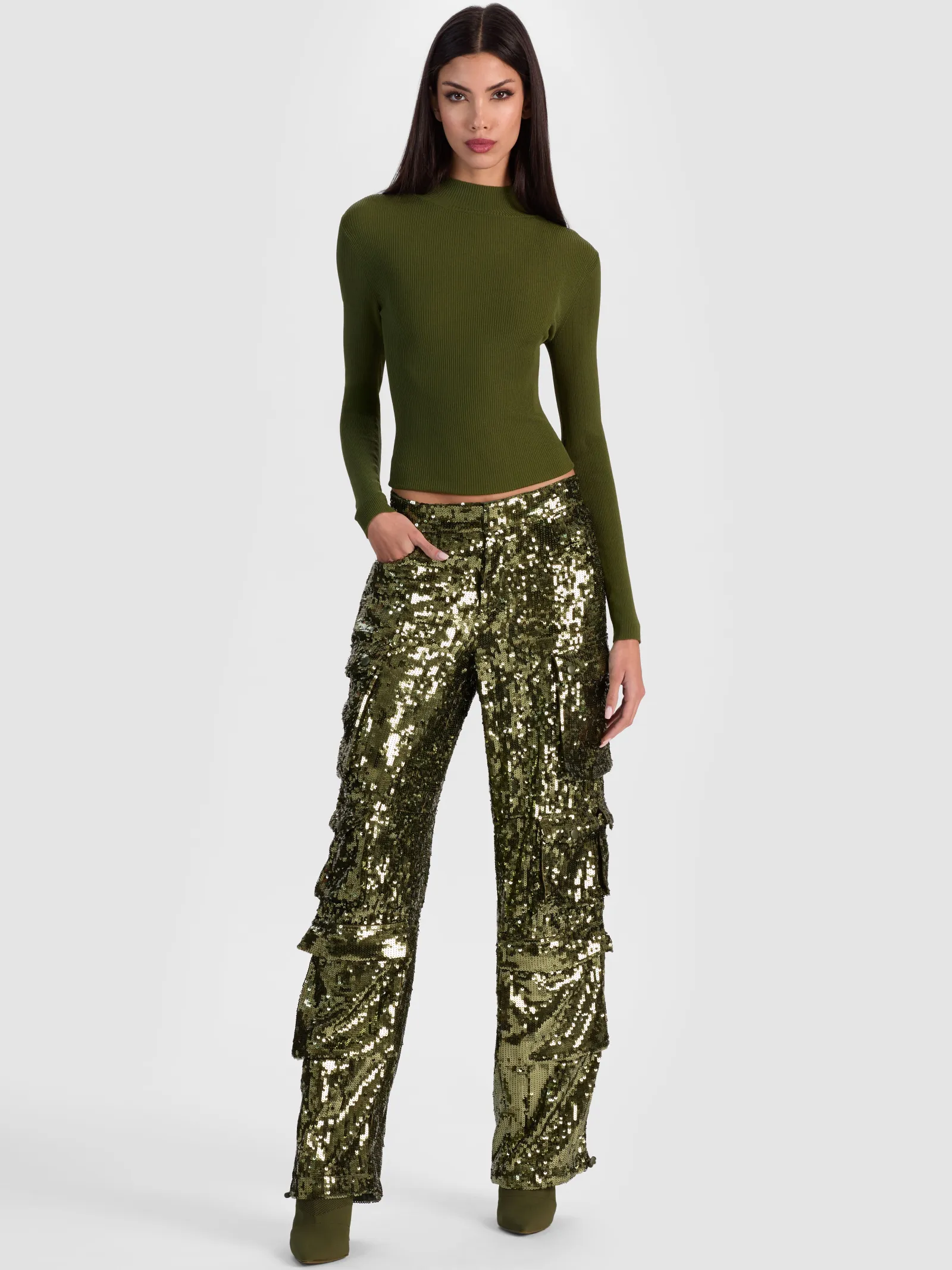 Alice and Olivia CARGOS*OLYMPIA SEQUIN CARGO PANT