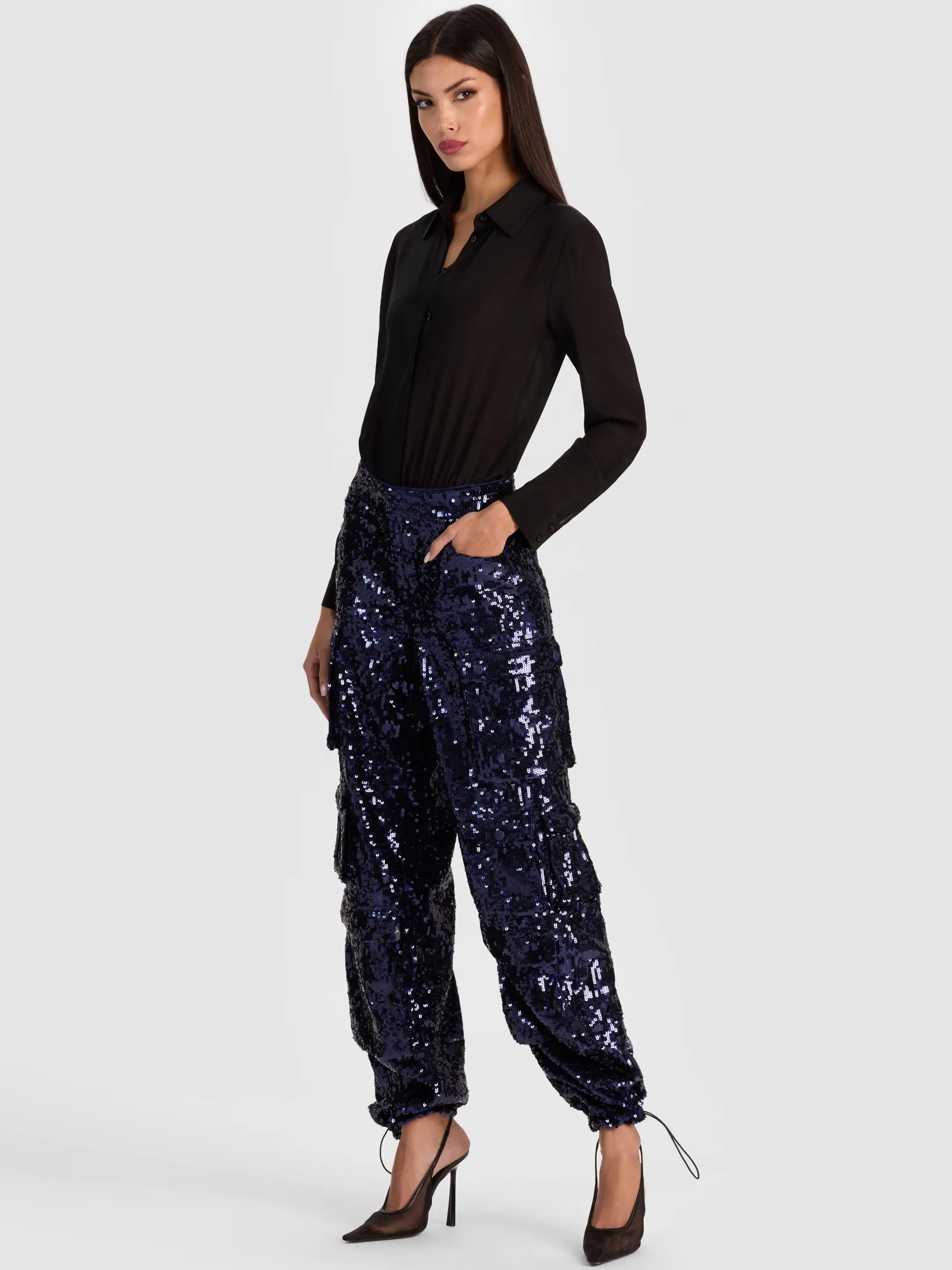 Alice and Olivia CARGOS*OLYMPIA SEQUIN CARGO PANT