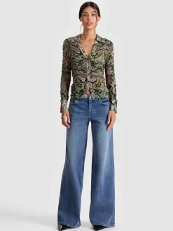 Alice and Olivia CROP TOPS*PORTIA MESH BUTTON DOWN