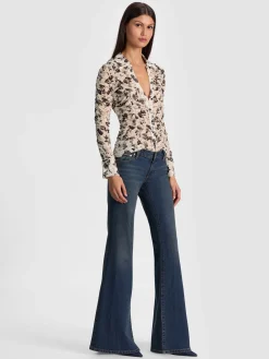 Alice and Olivia CROP TOPS*PORTIA MESH BUTTON DOWN