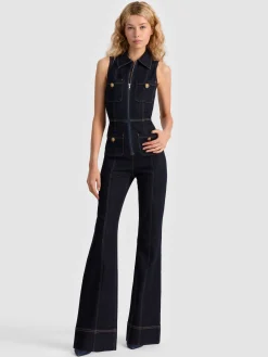 Alice and Olivia JUMPSUITS + ROMPERS*RACHEL SLEEVELESS DENIM JUMPSUIT
