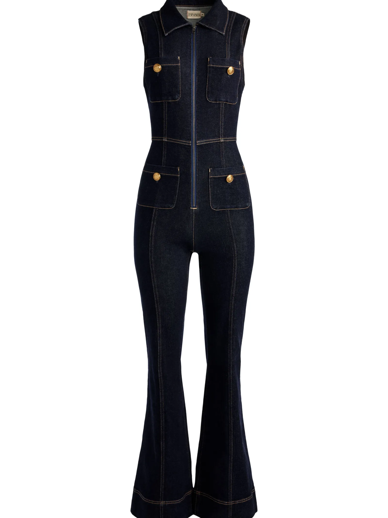 Alice and Olivia JUMPSUITS + ROMPERS*RACHEL SLEEVELESS DENIM JUMPSUIT