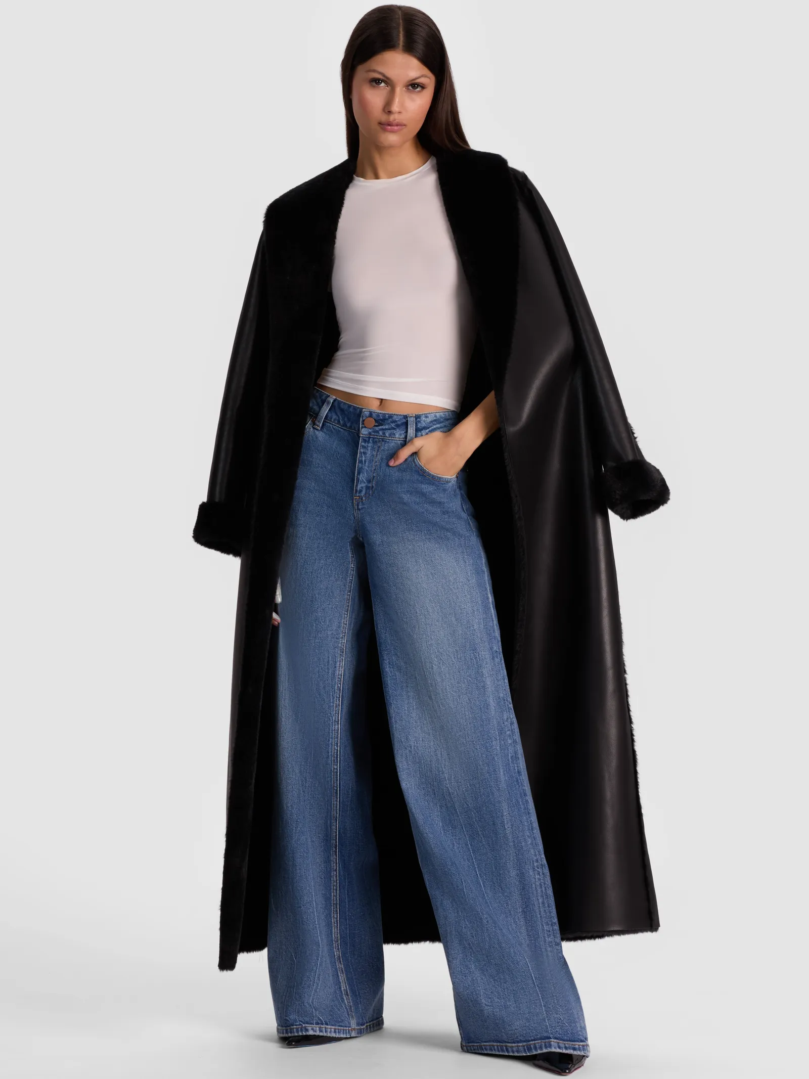 Alice and Olivia COATS*SHELBY FAUX SHEARLING MAXI COAT